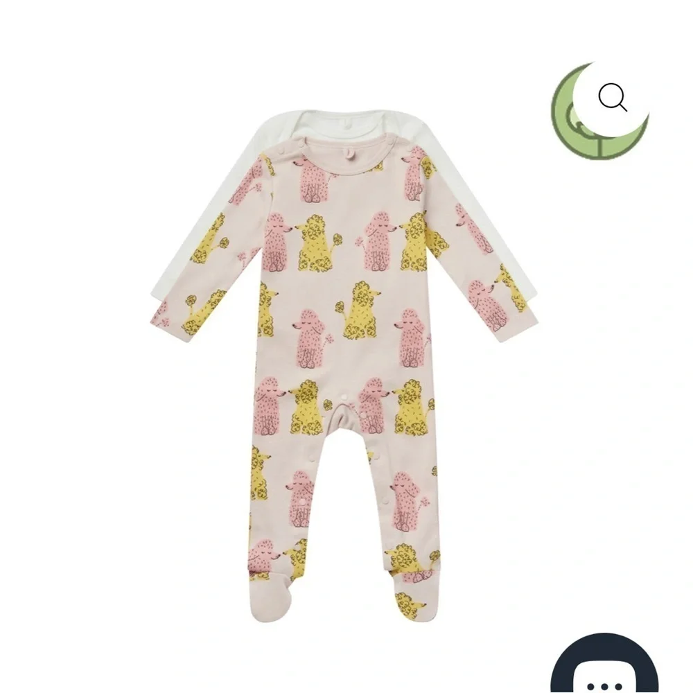 Stella McCartney Kids Pink and Yellow Footies. Baby girl poodle bodysuit and rom
